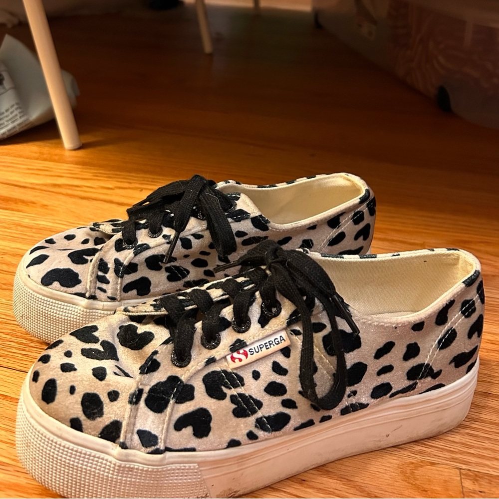 Superga Beige and Black Patterned Sneakers